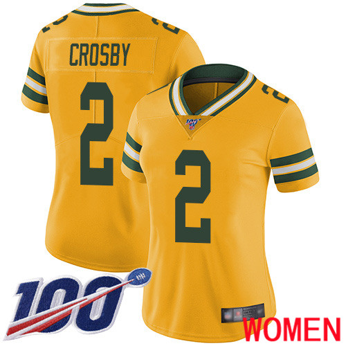 Green Bay Packers Limited Gold Women 2 Crosby Mason Jersey Nike NFL 100th Season Rush Vapor Untouchable